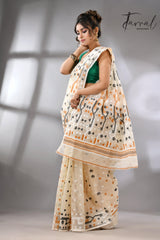 Ivory Splendor soft handloom dhaki jamdani saree - Tamal Boutique