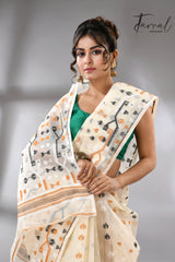 Ivory Splendor soft handloom dhaki jamdani saree - Tamal Boutique