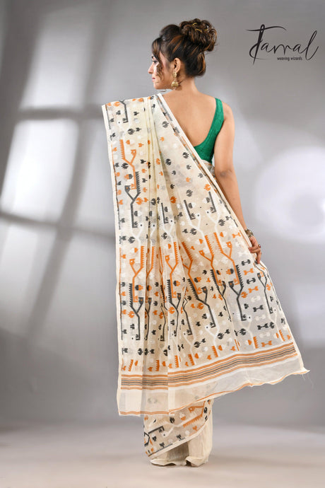 Ivory Splendor soft handloom dhaki jamdani saree - Tamal Boutique
