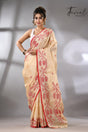 Muga with red border Tussar silk handwoven needle work jamdani saree - Tamal Boutique