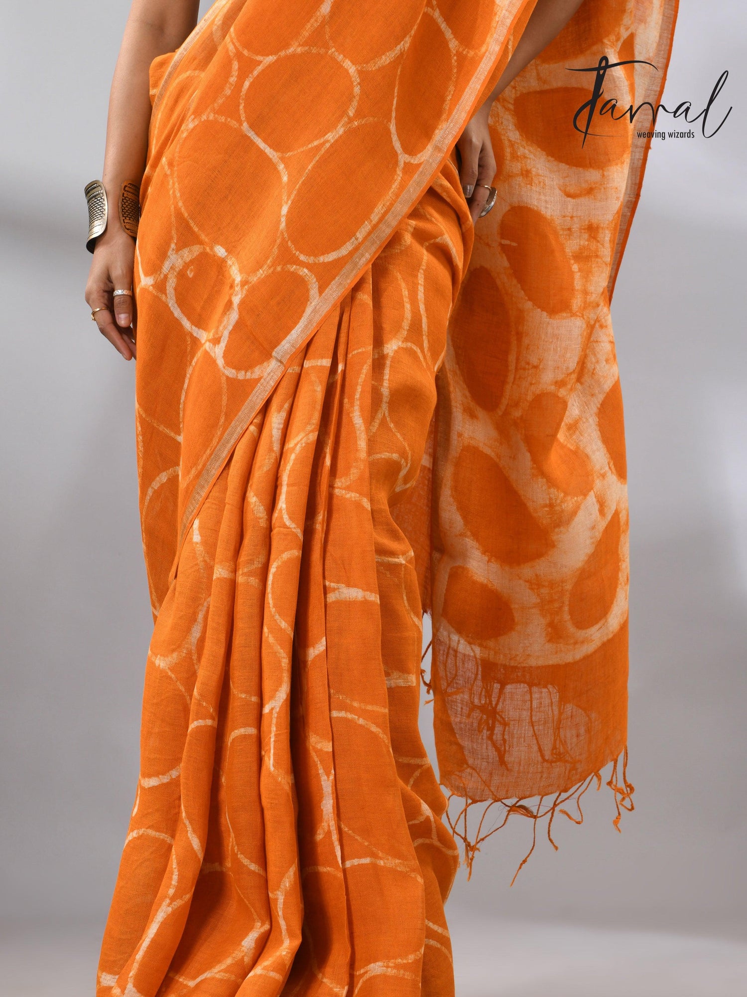 Saffron Linen Handcrafted Batik Silk Saree Bottom