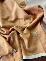 Saffron with white pure cotton jolphoring cotton handwoven jamdani saree - Tamal Boutique
