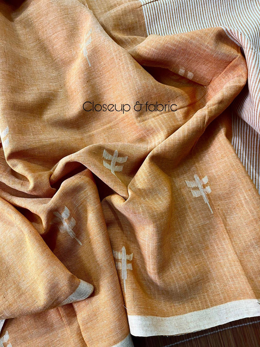 Saffron with white pure cotton jolphoring cotton handwoven jamdani saree - Tamal Boutique