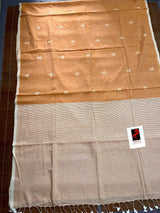Saffron with white pure cotton jolphoring cotton handwoven jamdani saree - Tamal Boutique