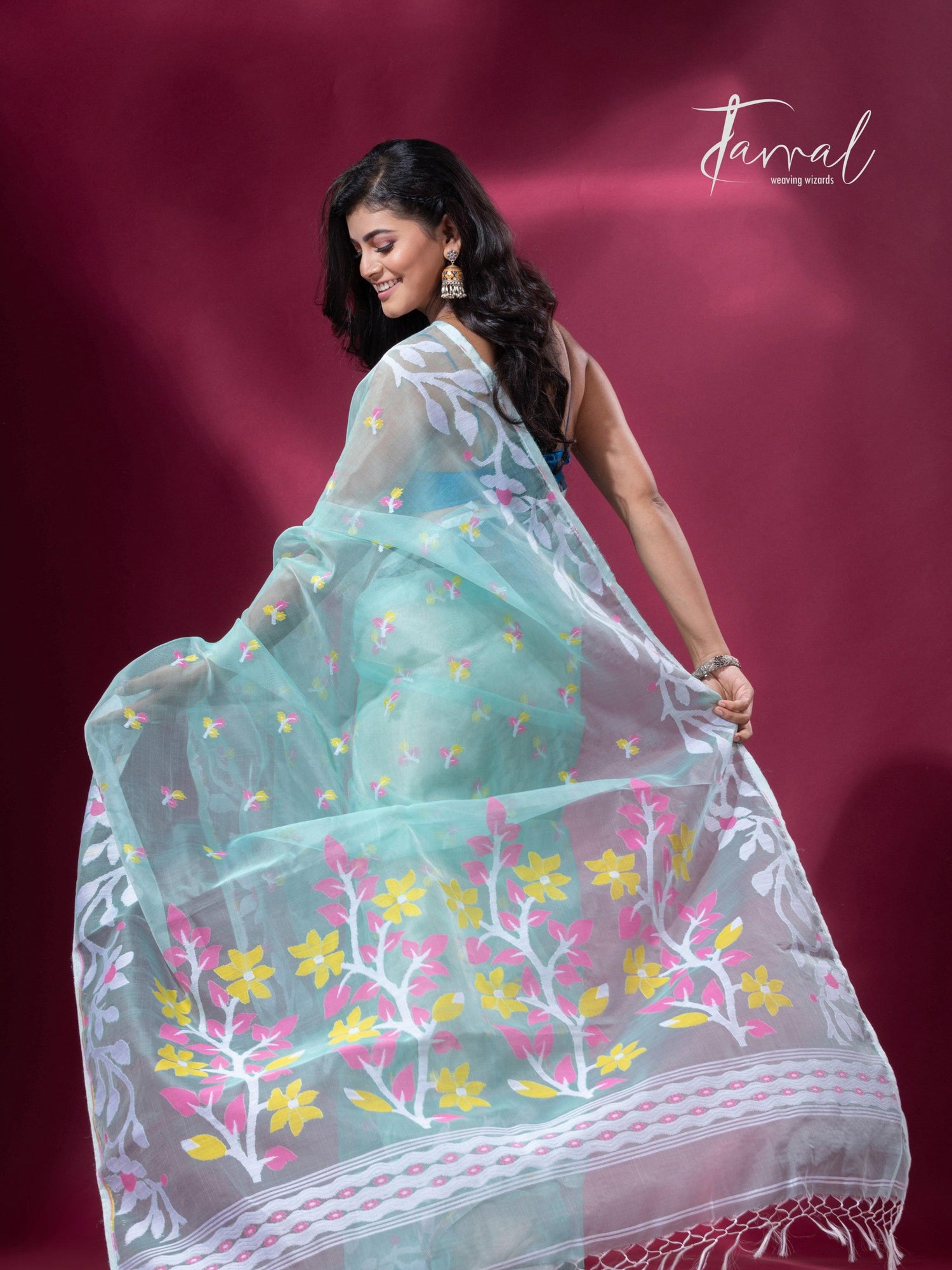 jamdani saree, jamdani, handloom, handwoven, saree, silk, dhakai, weaving, kolkatasaree, tamalboutique