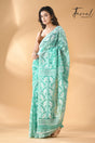 Sea green with white handloom soft dhakai jamdani saree - Tamal Boutique