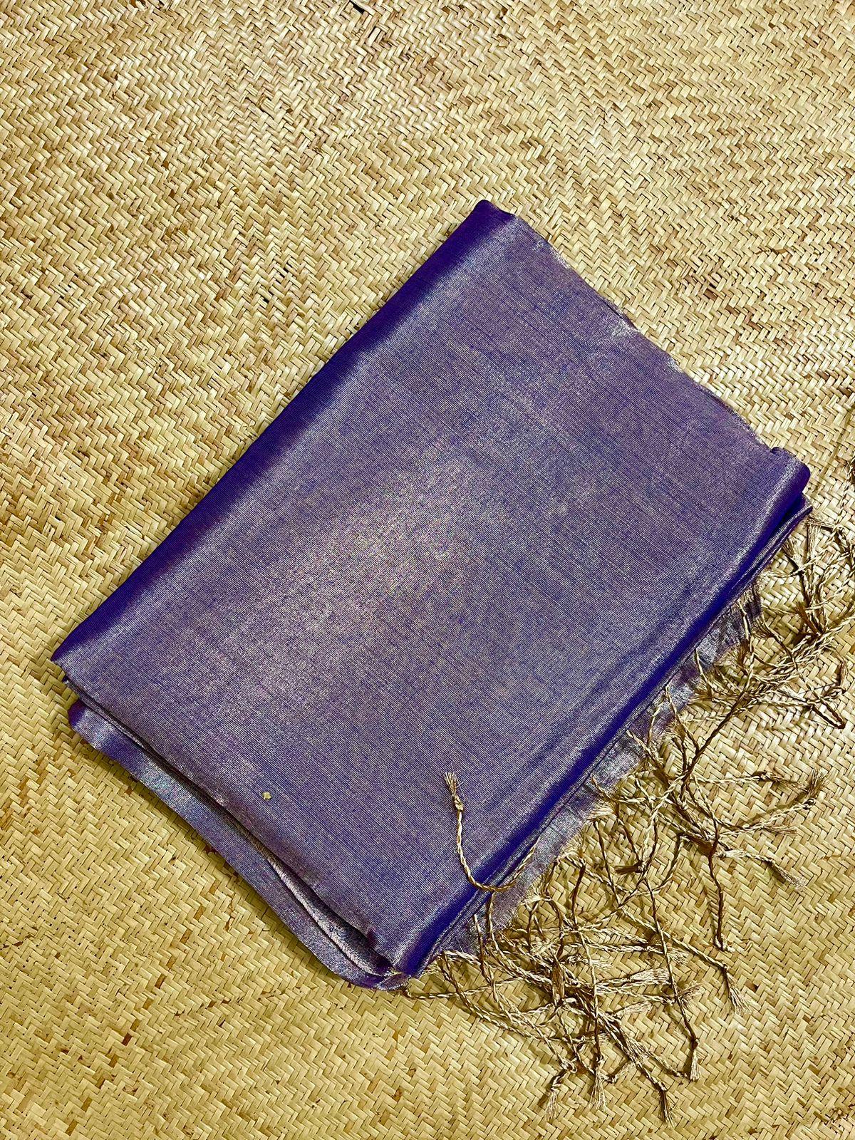 Silver duel tone tissue handloom saree - Tamal Boutique