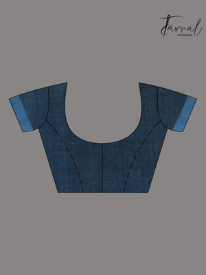 Steel Blue Floral Muslin Silk Handwoven Jamdani Saree Blouse