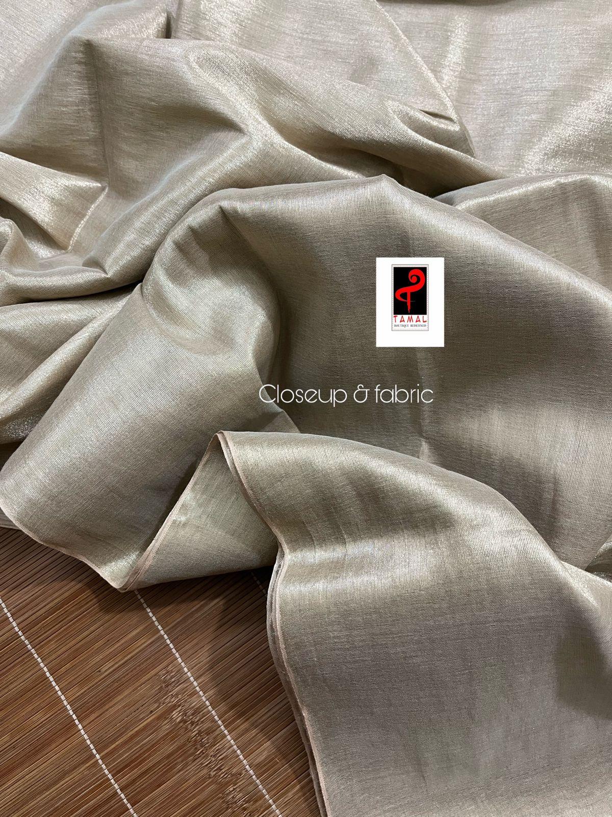 Still grey tissue handloom saree - Tamal Boutique