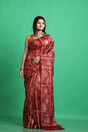 Terracotta colour hand batik tussar silk saree - Tamal Boutique