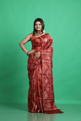 Terracotta colour hand batik tussar silk saree - Tamal Boutique