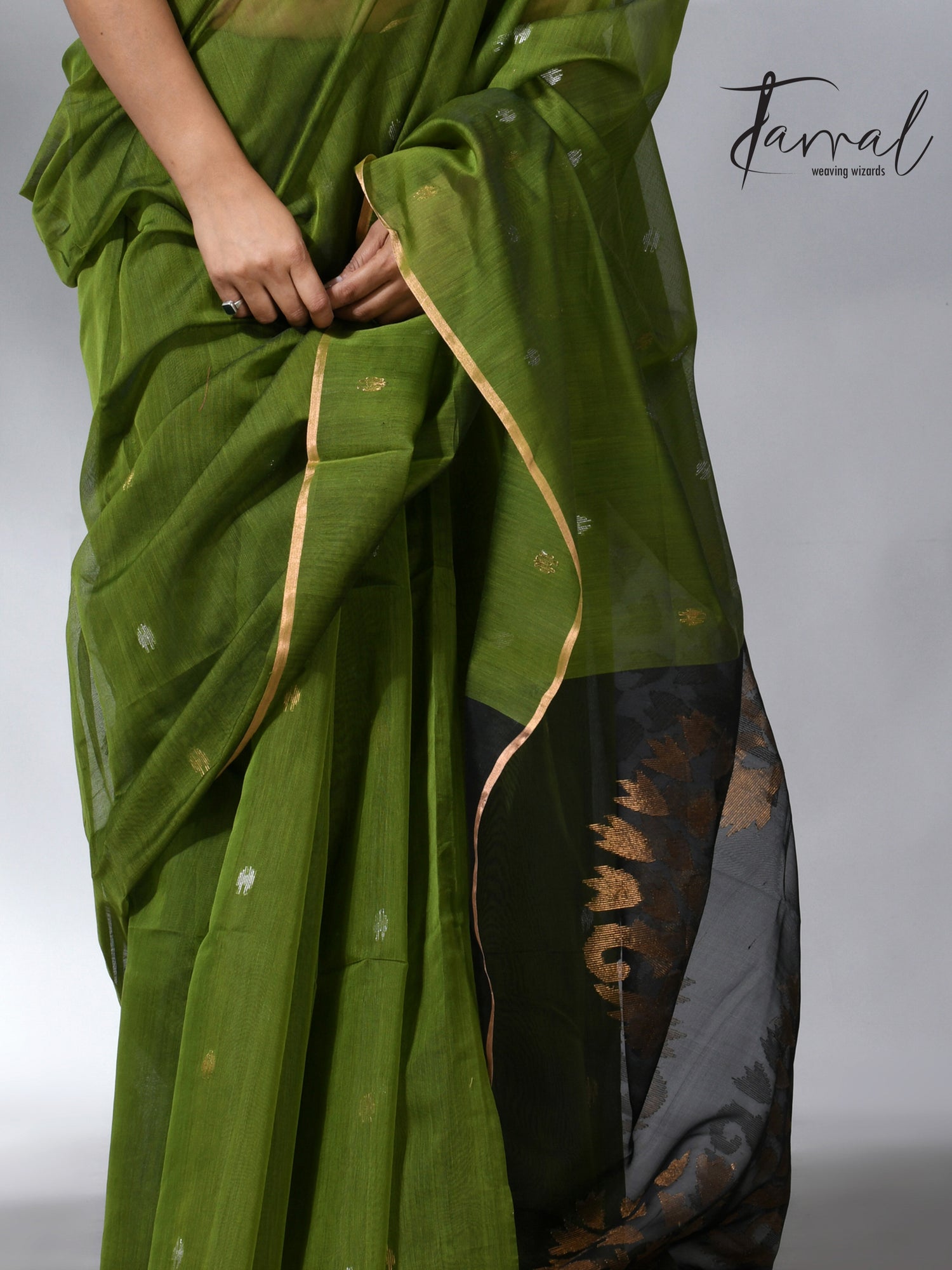 The Green silk cotton in Handwoven jamdani saree collection