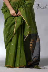 The Green silk cotton in Handwoven jamdani saree collection