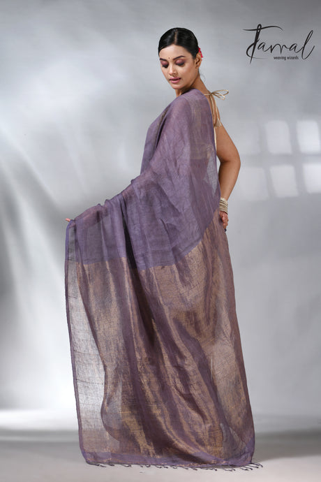 The Purplish grey handloom jamdani linen saree collections