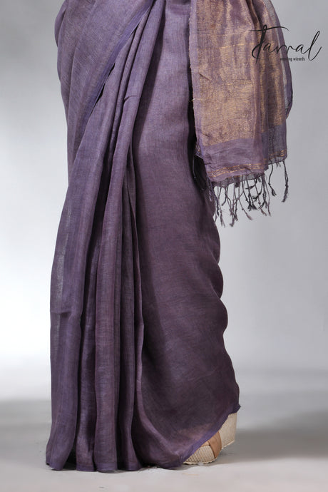 The Purplish grey handloom jamdani linen saree collections