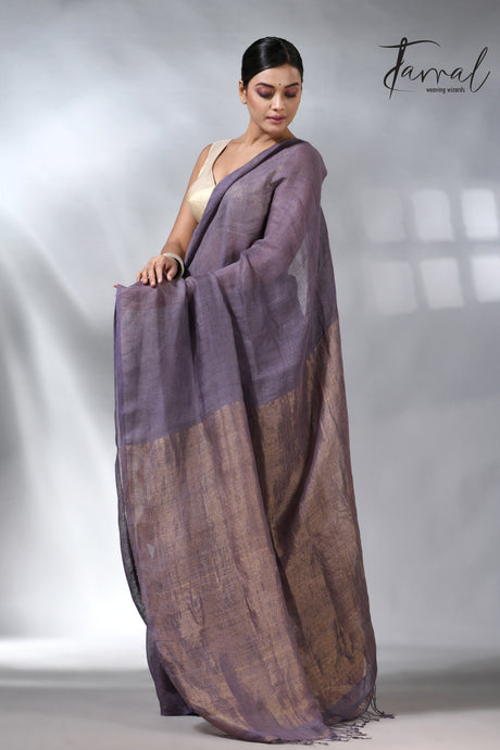 The Purplish grey handloom jamdani linen saree collections
