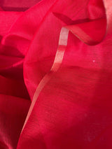 Mughal Red Peacock Motifs organza silk handwoven jamdani saree - Tamal Boutique