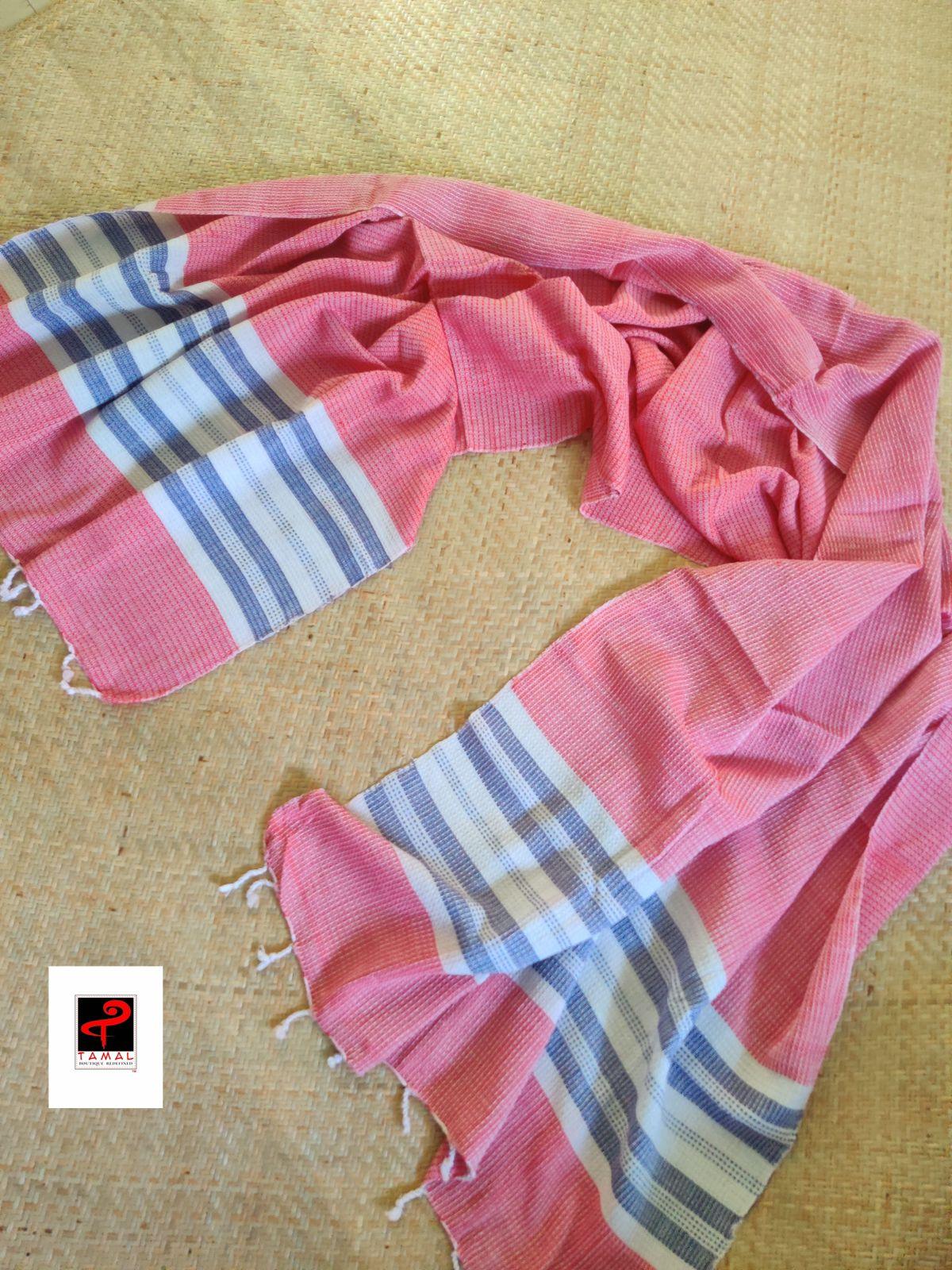 Red with white & blue handcrafted towel (Single) - Tamal Boutique