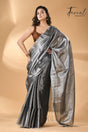 Dark still grey tissue handloom saree - Tamal Boutique
