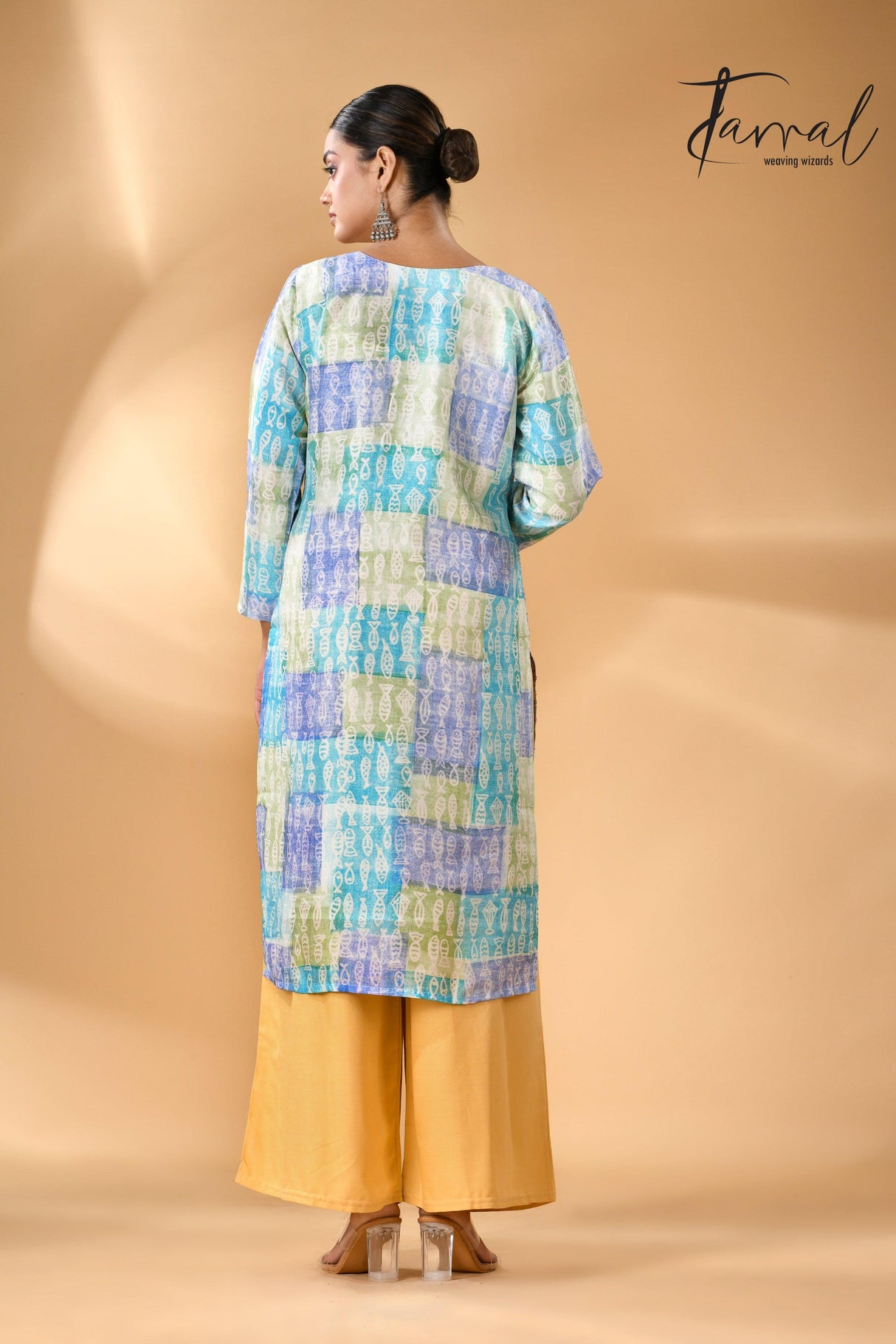 Tricolour Beautifully Handwoven Batik with Kantha pure silk kurti back