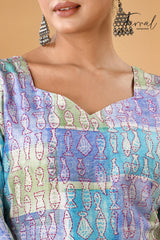 Tricolour Beautifully Handwoven Batik with Kantha pure silk kurti full4