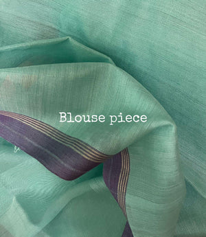 Turquoise blue with allover seasonal floral motifs handwoven muslin silk jamdani saree - Tamal Boutique