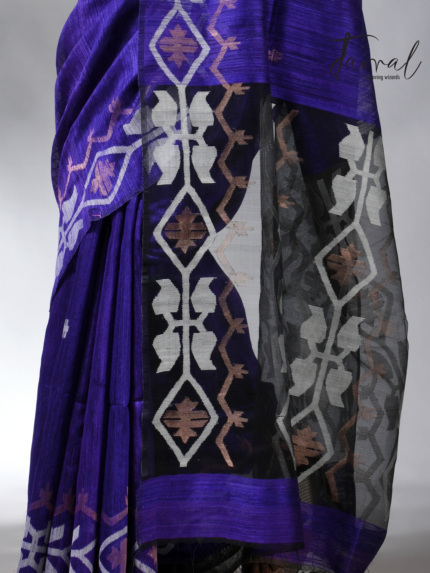 Violet colour matka silk traditional handwoven jamdani saree