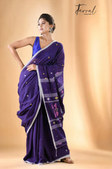 Violet with white border pure cotton handwoven jamdani saree