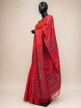 Red Tussar Silk Handwoven Jamdani Saree – Traditional Pattern | Silk Mark Certified