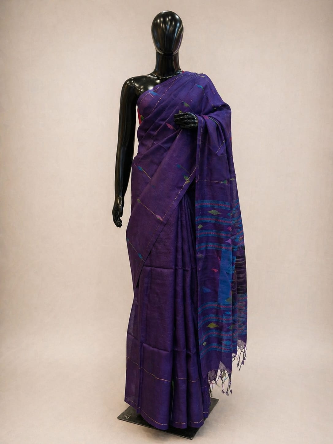 Purple Tussar Silk Handwoven Jamdani Saree – Traditional Pattern | Silk Mark Certified
