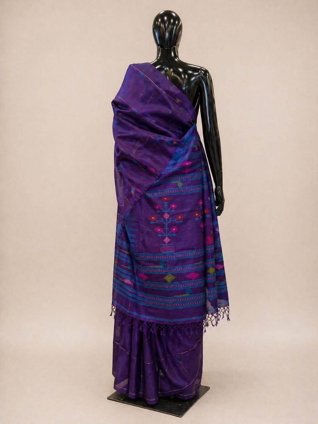 Purple Tussar Silk Handwoven Jamdani Saree – Traditional Pattern | Silk Mark Certified