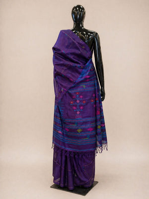 Purple Tussar Silk Handwoven Jamdani Saree – Traditional Pattern | Silk Mark Certified