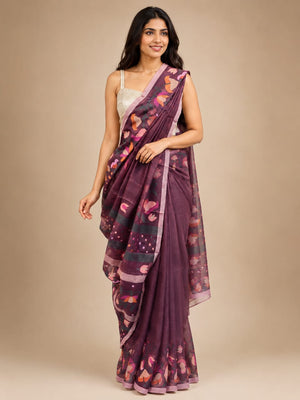 Pure & Premium Muslin Silk Handwoven Needlework Jamdani Saree – Deep Win
