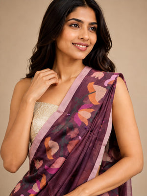 Pure & Premium Muslin Silk Handwoven Needlework Jamdani Saree – Deep Win