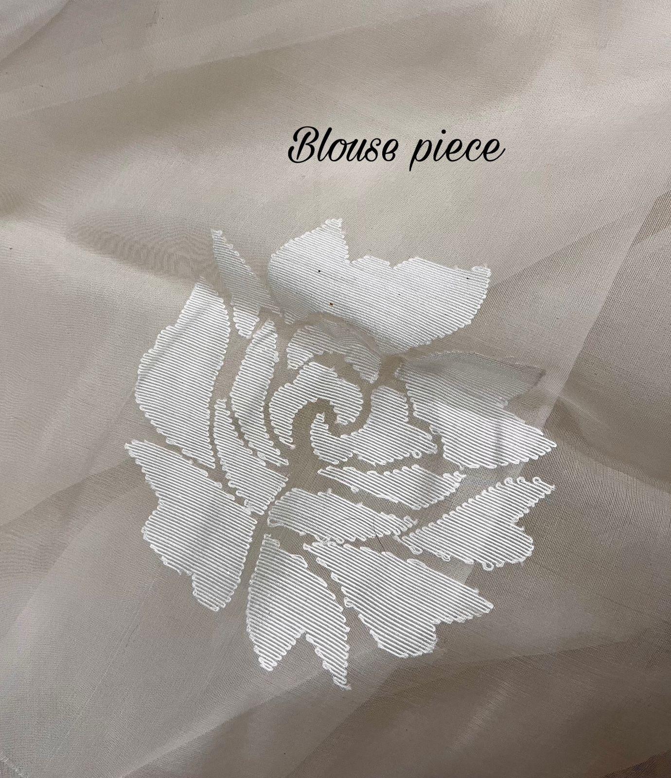 White self rose motifs handwoven muslin silk jamdani saree - Tamal Boutique