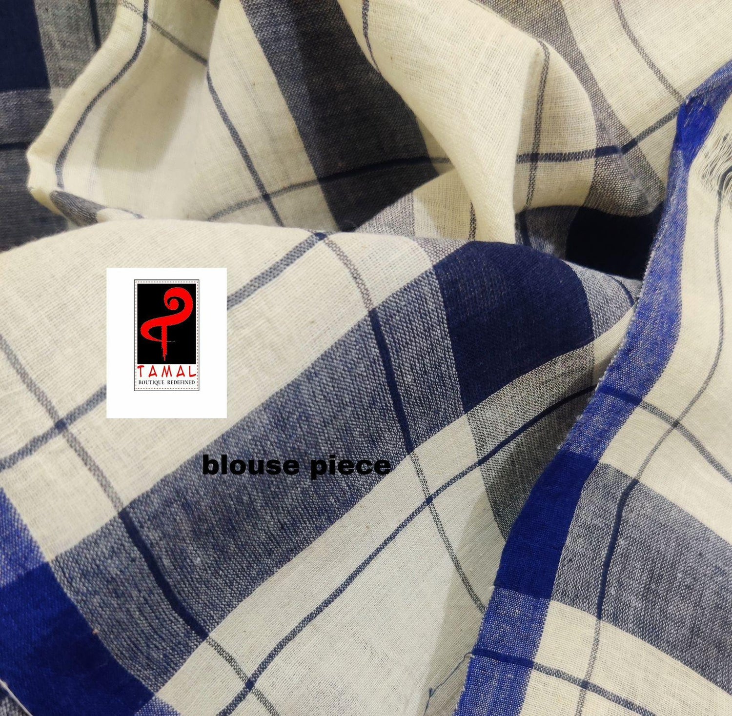 White with Blue color check pure cotton handwoven jamdani saree