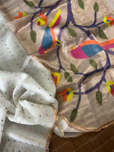 White with Multicolour paithani Organza silk Sequins saree - Tamal Boutique