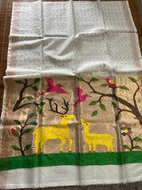 White with zari border paithani sequins handwoven jamdani saree - Tamal Boutique