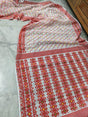 White with red and other colour soft handloom dhakai jamdani saree - Tamal Boutique