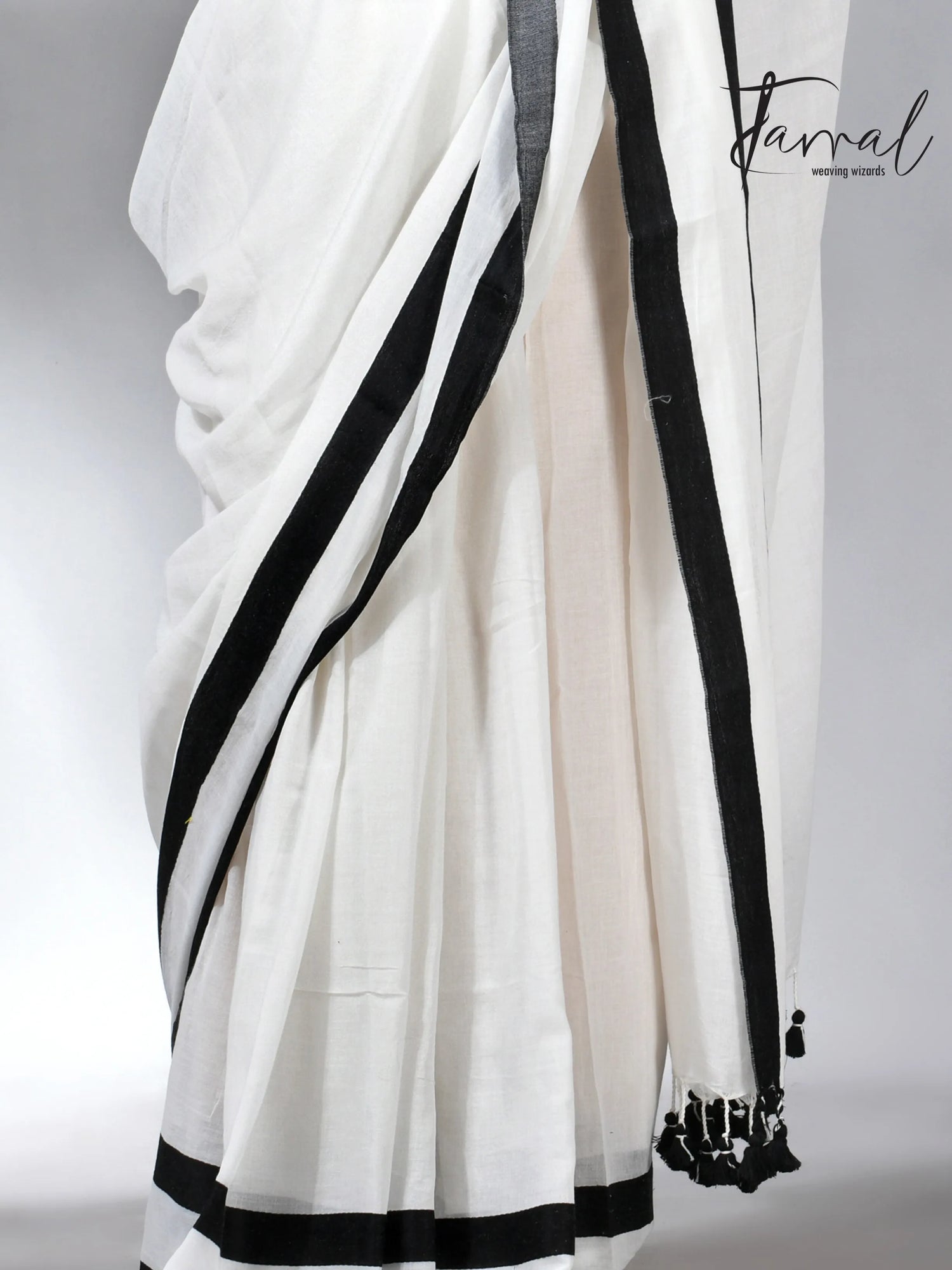 White with black colour border mul cotton handloom saree
