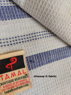 White with blue handcrafted cotton towel ( Pair ) - Tamal Boutique
