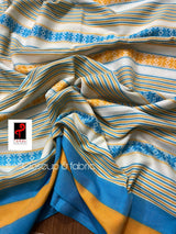 White with firoza and yellow dhonekhali cotton handloom saree - Tamal Boutique