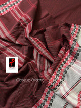 White with maroon and black dhonekhali cotton handloom saree - Tamal Boutique