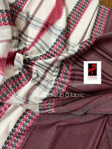 White with maroon and black dhonekhali cotton handloom saree - Tamal Boutique