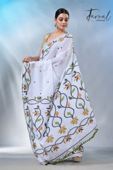 White_with_multicolor_pure_cotton_handloom_jamdani_work_saree_full