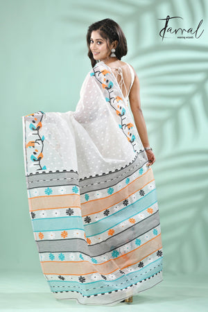 jamdani saree, jamdani, handloom, handwoven, saree, silk, dhakai, weaving, kolkatasaree, tamalboutique