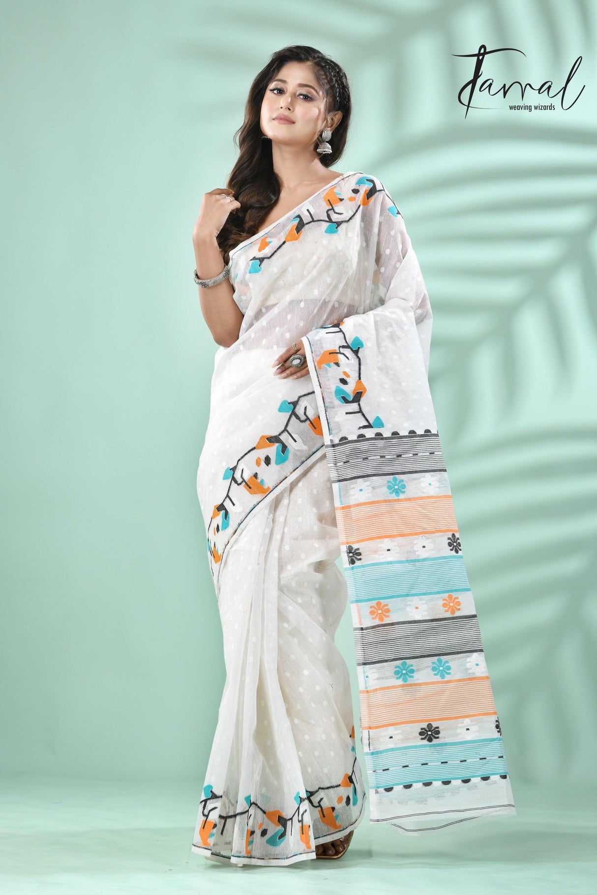 jamdani saree, jamdani, handloom, handwoven, saree, silk, dhakai, weaving, kolkatasaree, tamalboutique