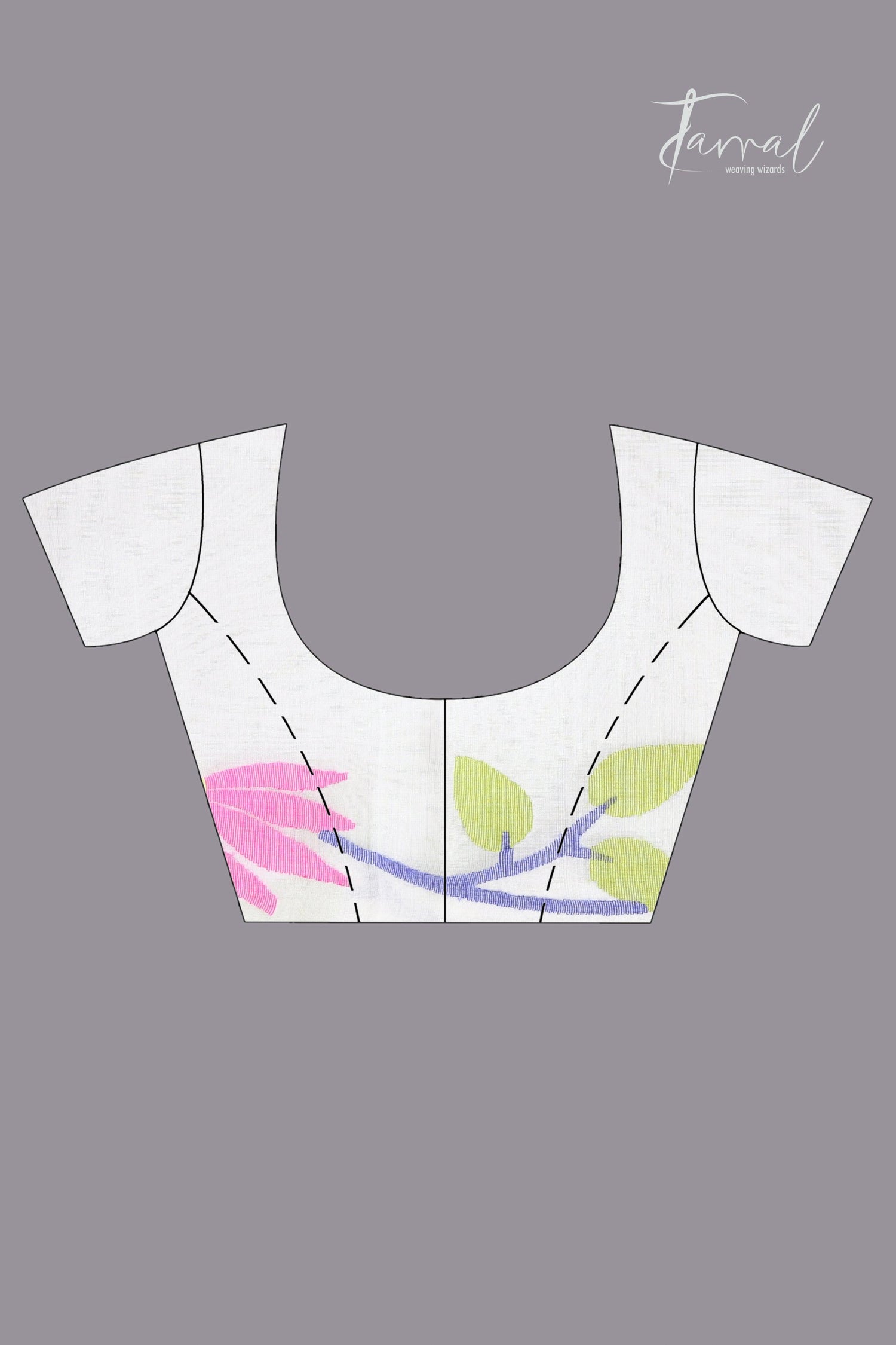 White with pink floral border handwoven muslin jamdani saree blouse