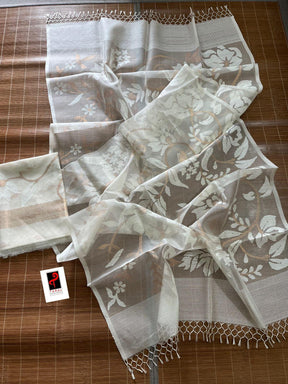 White self with zari kurti & dupatta set in muslin silk - Tamal Boutique
