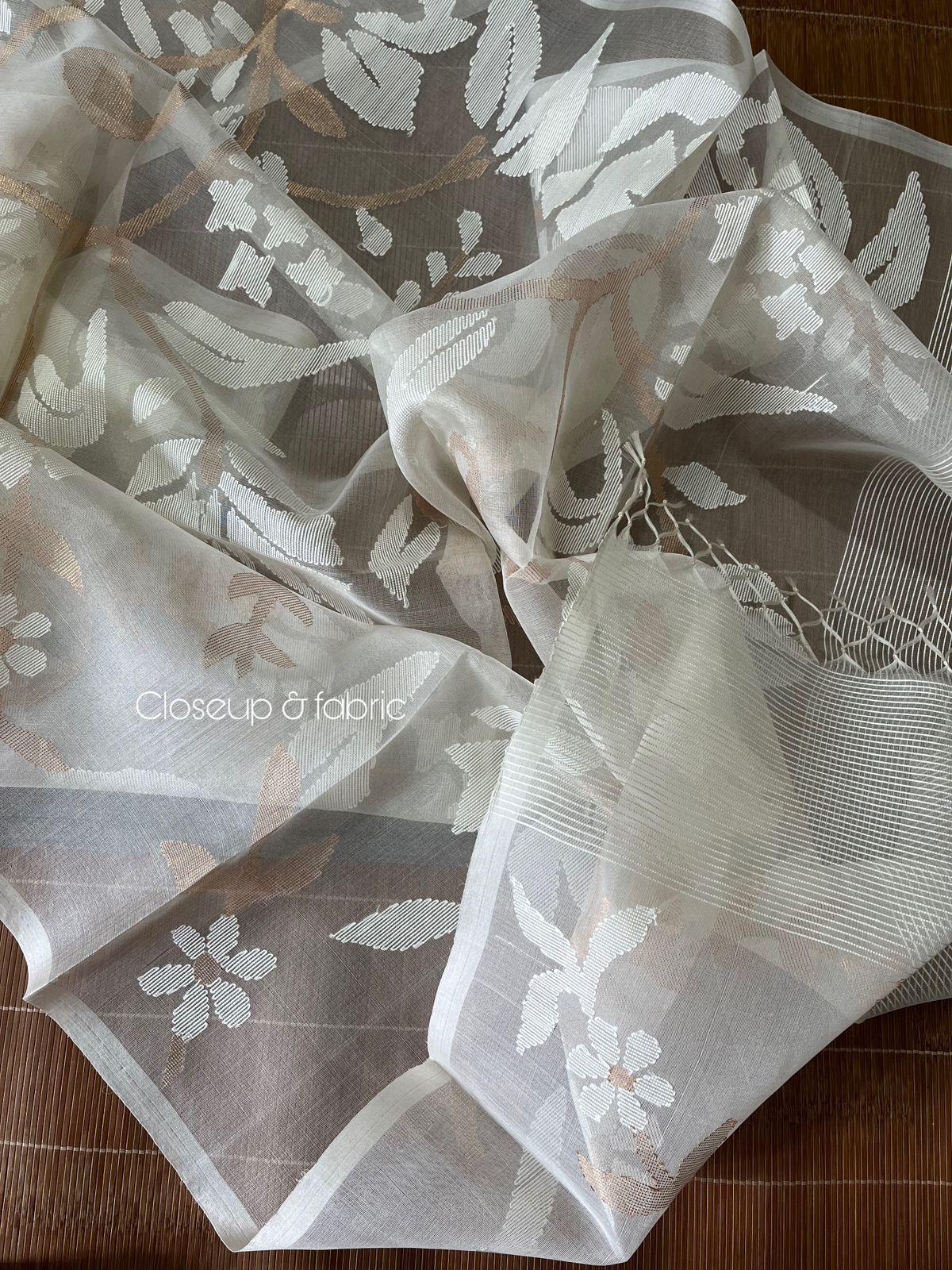 White self with zari kurti & dupatta set in muslin silk - Tamal Boutique